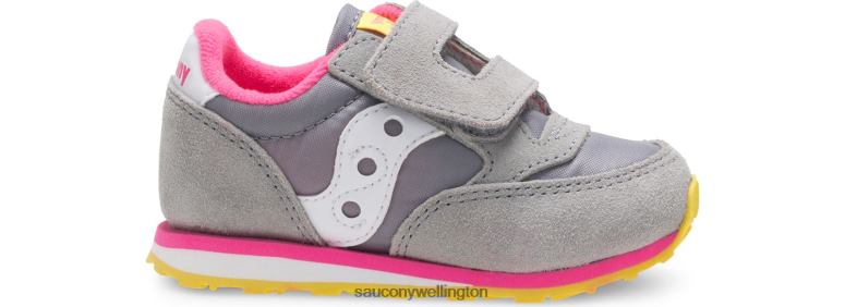Saucony Kids Baby Jazz Hook & Loop Sneaker Grey/Pink 0066X990