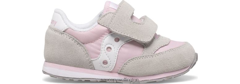 Saucony Kids Baby Jazz Hook & Loop Sneaker Grey/Pink/White 0066X991