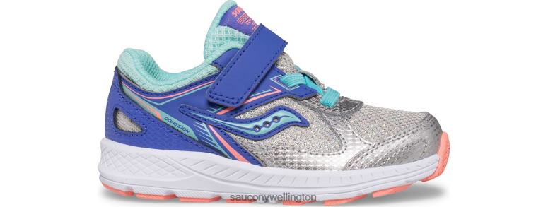 Saucony Kids Cohesion 14 A/C Jr. Sneaker Silver/Periwinkle/Turq 0066X921