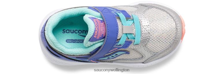 Saucony Kids Cohesion 14 A/C Jr. Sneaker Silver/Periwinkle/Turq 0066X921