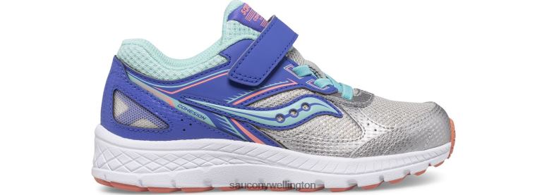 Saucony Kids Cohesion 14 A/C Sneaker Silver/Periwinkle/Turq 0066X919