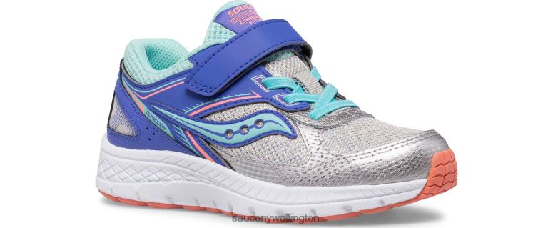 Saucony Kids Cohesion 14 A/C Sneaker Silver/Periwinkle/Turq 0066X919