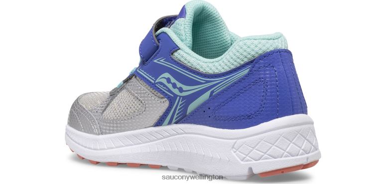 Saucony Kids Cohesion 14 A/C Sneaker Silver/Periwinkle/Turq 0066X919