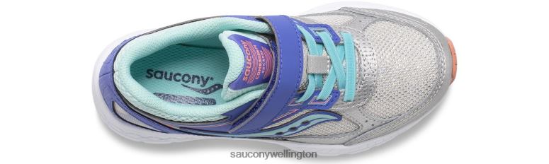 Saucony Kids Cohesion 14 A/C Sneaker Silver/Periwinkle/Turq 0066X919