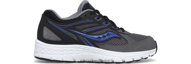 Saucony Kids Cohesion 14 Lace Sneaker Black/Grey/Blue 0066X926