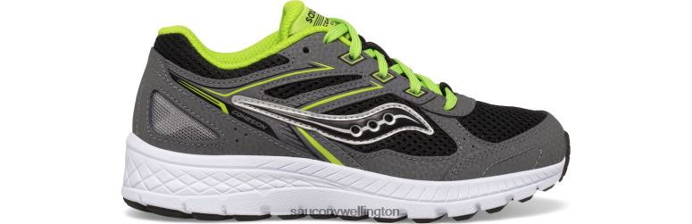 Saucony Kids Cohesion 14 Lace Sneaker Grey/Black/Green 0066X930
