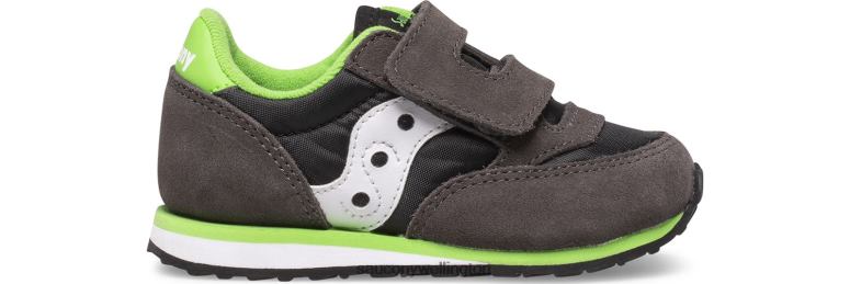 Saucony Kids Jazz Hook & Loop Sneaker Grey/Black/Green 0066X948