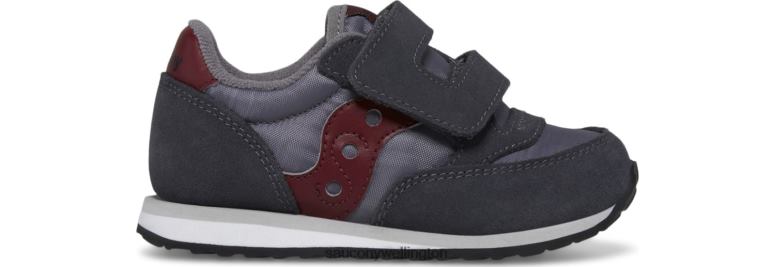 Saucony Kids Jazz Hook & Loop Sneaker Grey/Dark Red 0066X951