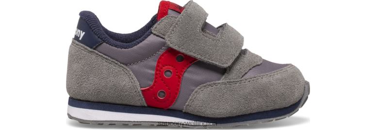 Saucony Kids Jazz Hook & Loop Sneaker Grey/Navy/Red 0066X949