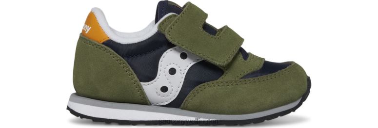 Saucony Kids Jazz Hook & Loop Sneaker Olive/Navy/Gold 0066X946