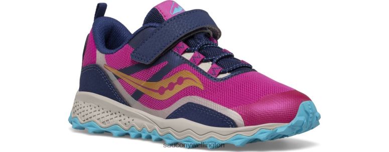 Saucony Kids Peregrine 12 Shield A/C Sneaker Navy/Pink/Turq 0066X881