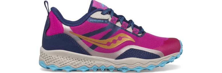 Saucony Kids Peregrine 12 Shield Sneaker Navy/Turquoise/Pink 0066X897