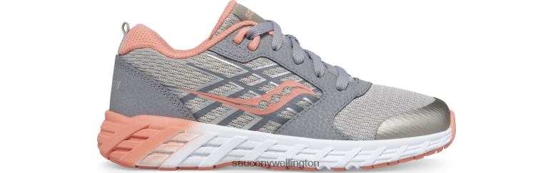 Saucony Kids Wind 2.0 Lace Sneaker Grey/Coral 0066X939
