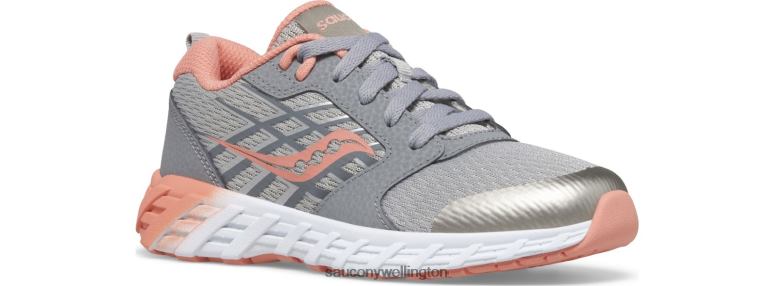 Saucony Kids Wind 2.0 Lace Sneaker Grey/Coral 0066X939