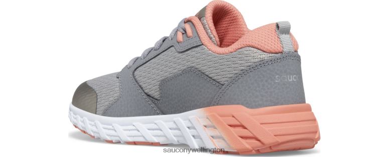 Saucony Kids Wind 2.0 Lace Sneaker Grey/Coral 0066X939