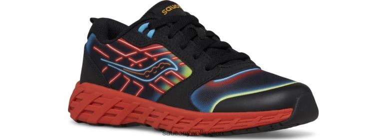 Saucony Kids Wind 2.0 Lace Sneaker Neon/Black/Red 0066X942