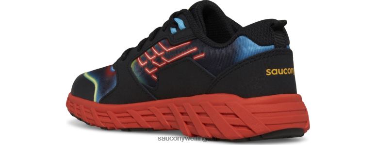 Saucony Kids Wind 2.0 Lace Sneaker Neon/Black/Red 0066X942