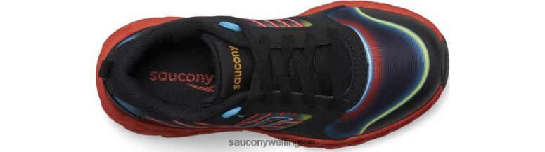 Saucony Kids Wind 2.0 Lace Sneaker Neon/Black/Red 0066X942