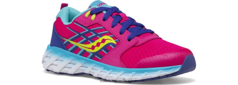 Saucony Kids Wind 2.0 Lace Sneaker Pink/Blue/Green 0066X943