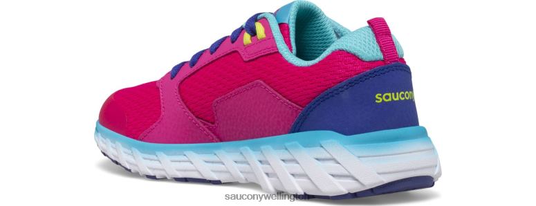 Saucony Kids Wind 2.0 Lace Sneaker Pink/Blue/Green 0066X943