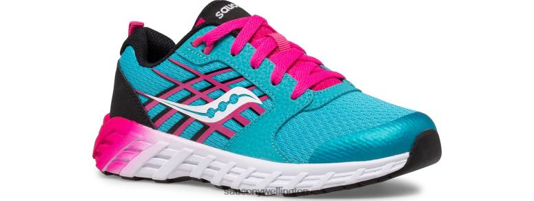 Saucony Kids Wind 2.0 Lace Sneaker Turq/Pink/Black 0066X945