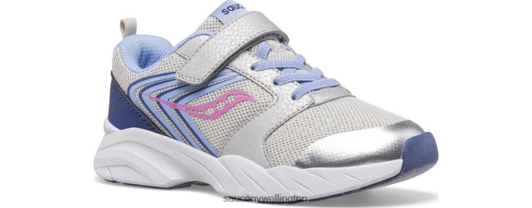 Saucony Kids Wind FST A/C Sneaker Silver/Blue/Pink 0066X869