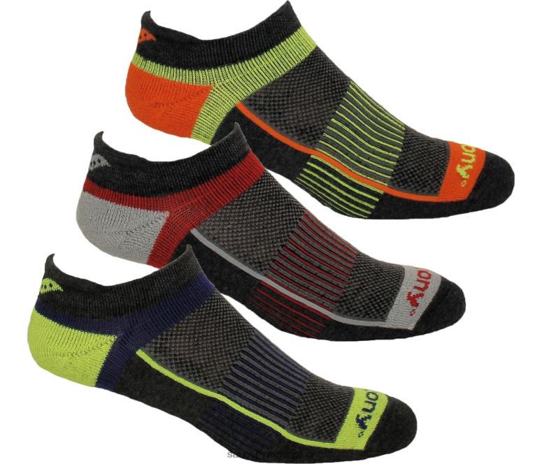 Saucony Men Inferno No Show Tab 3-Pack Socks Charocal Assorted 0066X474