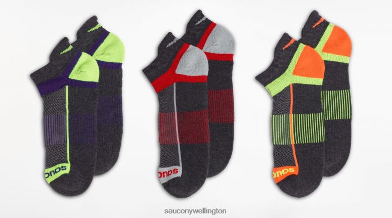 Saucony Men Inferno No Show Tab 3-Pack Socks Charocal Assorted 0066X474