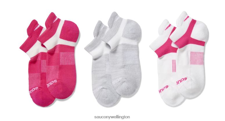 Saucony Men Inferno No Show Tab 3-Pack Socks Pink 0066X486