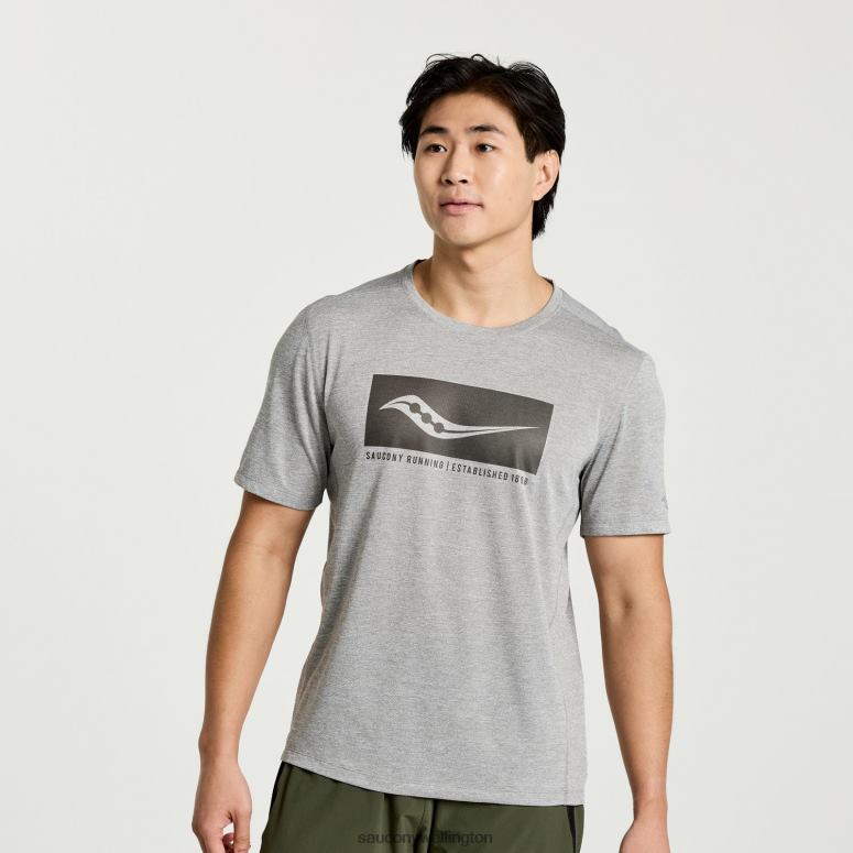 Saucony Men Stopwatch Graphic Short Sleeve Light Grey Heather Graphic 0066X346