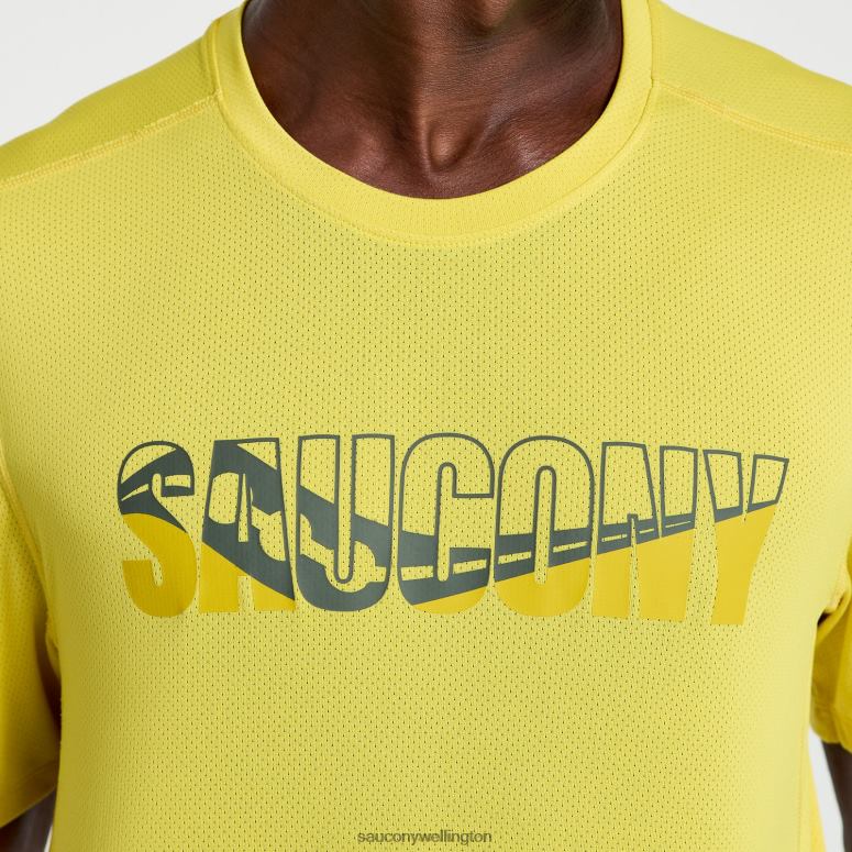 Saucony Men Stopwatch Graphic Short Sleeve Sulphur Heather Graphic 0066X348
