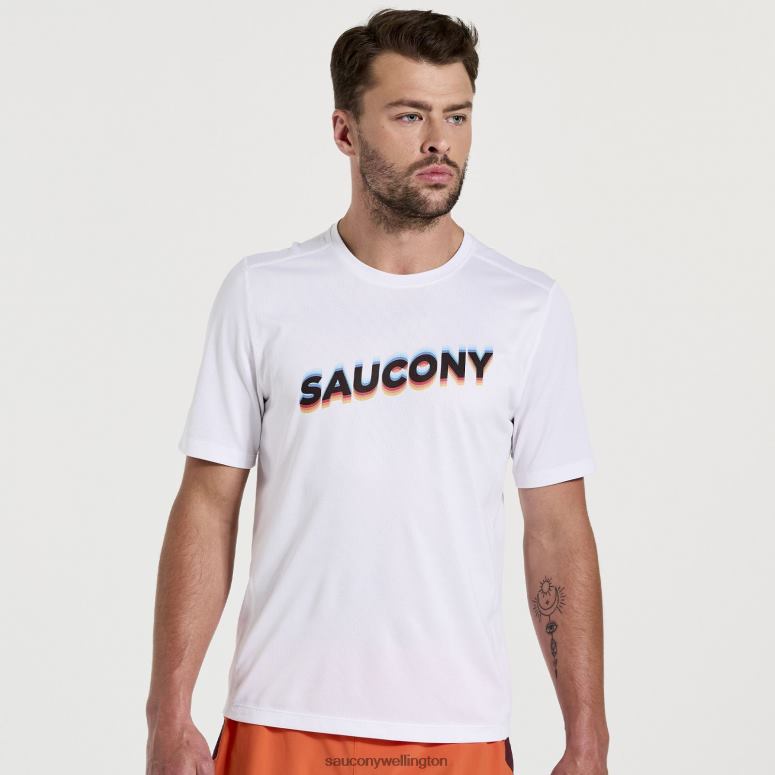 Saucony Men Stopwatch Graphic Short Sleeve White Graphic 0066X349
