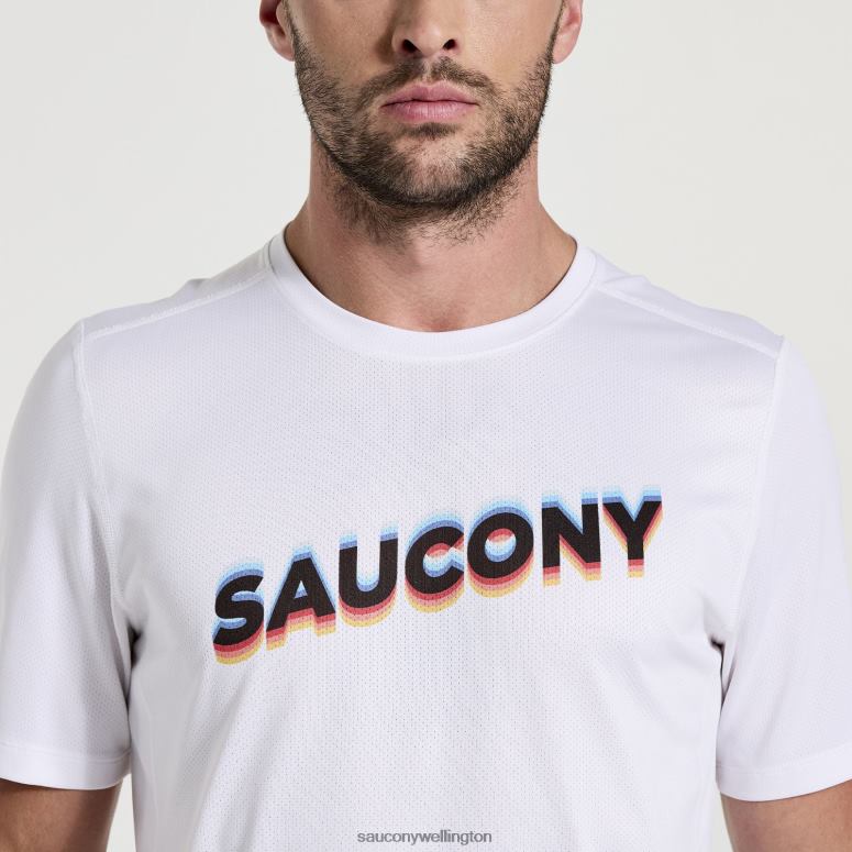 Saucony Men Stopwatch Graphic Short Sleeve White Graphic 0066X349