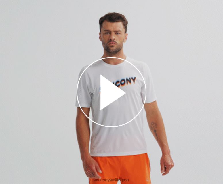 Saucony Men Stopwatch Graphic Short Sleeve White Graphic 0066X349