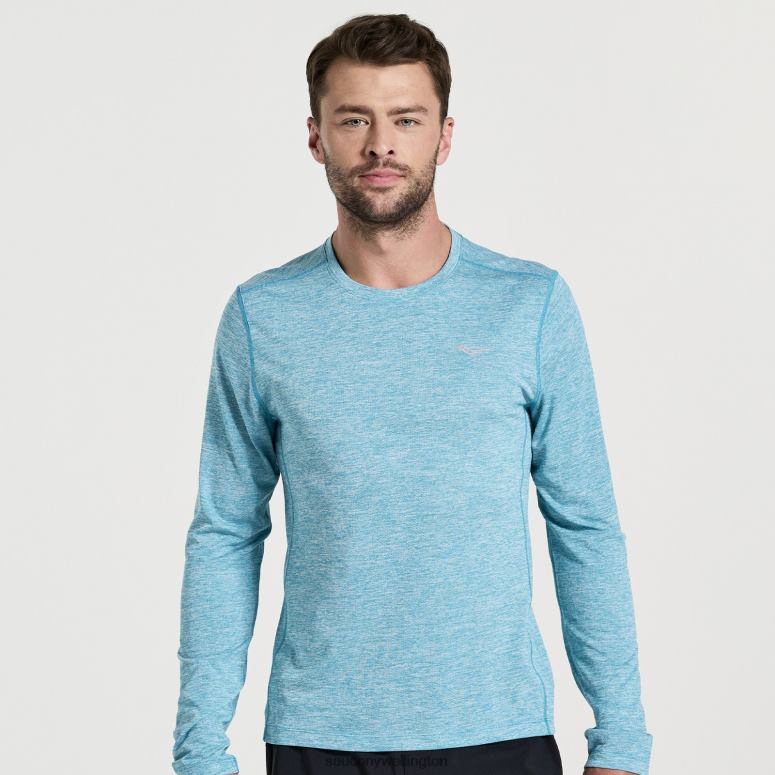 Saucony Men Stopwatch Long Sleeve Turquoise Heather 0066X342