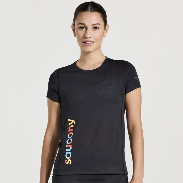 Saucony Women Stopwatch Graphic Short Sleeve Black Graphic 0066X738