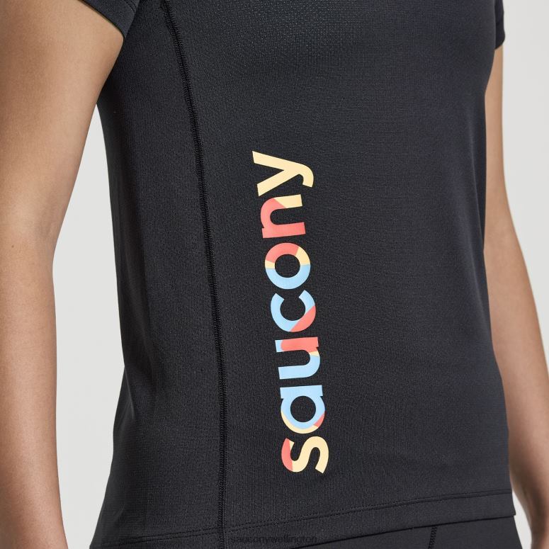 Saucony Women Stopwatch Graphic Short Sleeve Black Graphic 0066X738