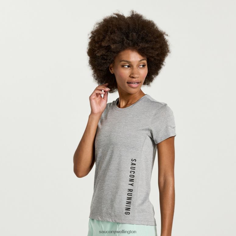 Saucony Women Stopwatch Graphic Short Sleeve Light Grey Heather Graphic 0066X736