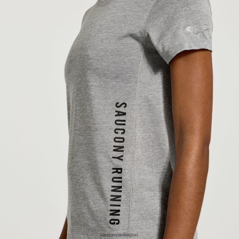 Saucony Women Stopwatch Graphic Short Sleeve Light Grey Heather Graphic 0066X736