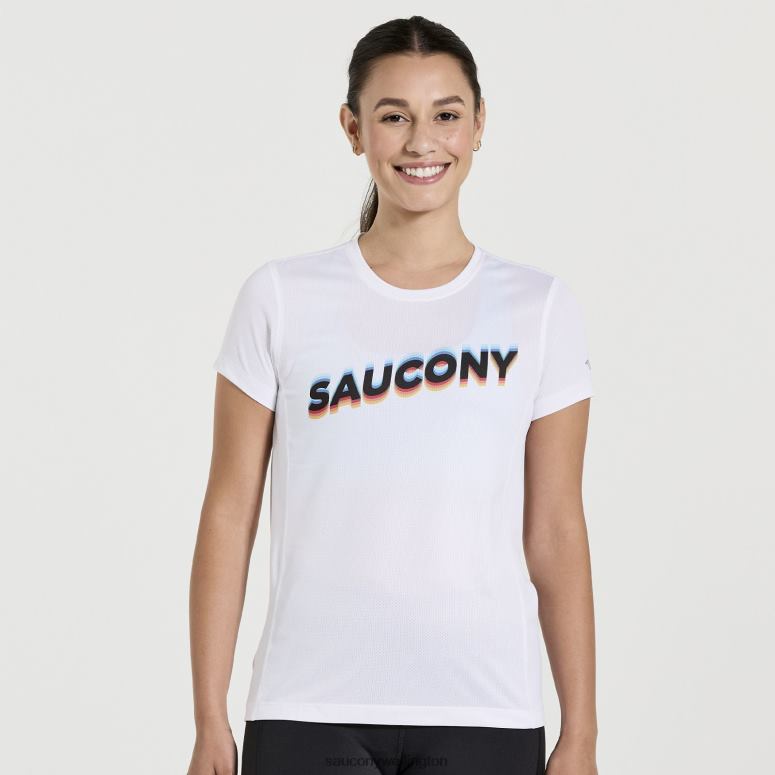 Saucony Women Stopwatch Graphic Short Sleeve White Graphic 0066X740