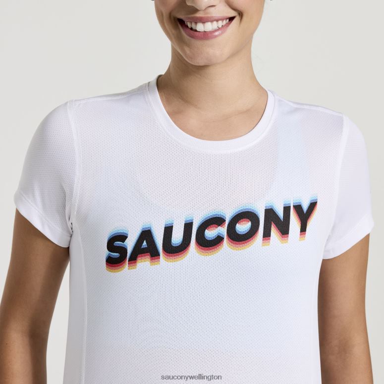 Saucony Women Stopwatch Graphic Short Sleeve White Graphic 0066X740