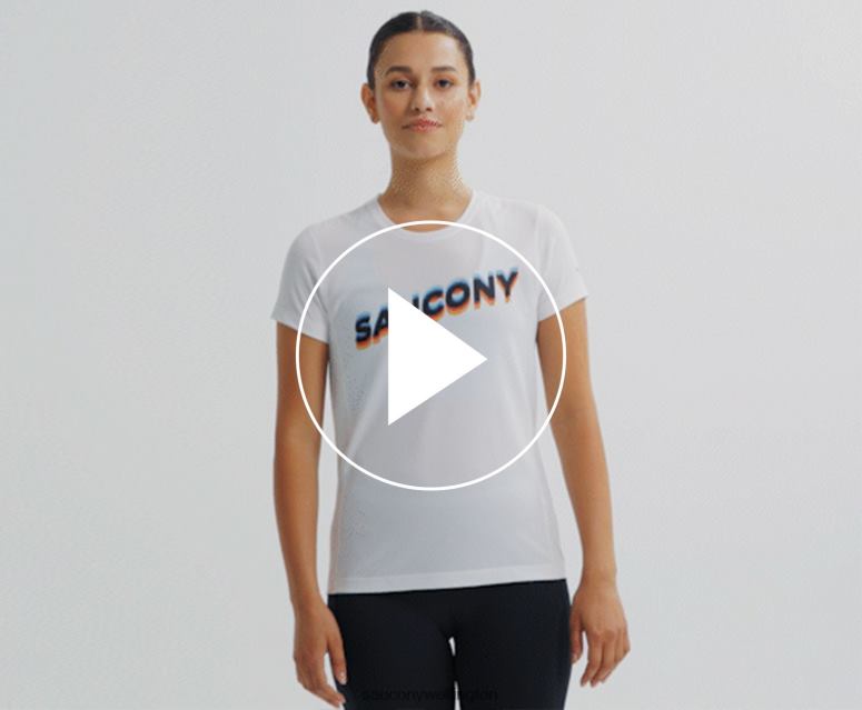 Saucony Women Stopwatch Graphic Short Sleeve White Graphic 0066X740